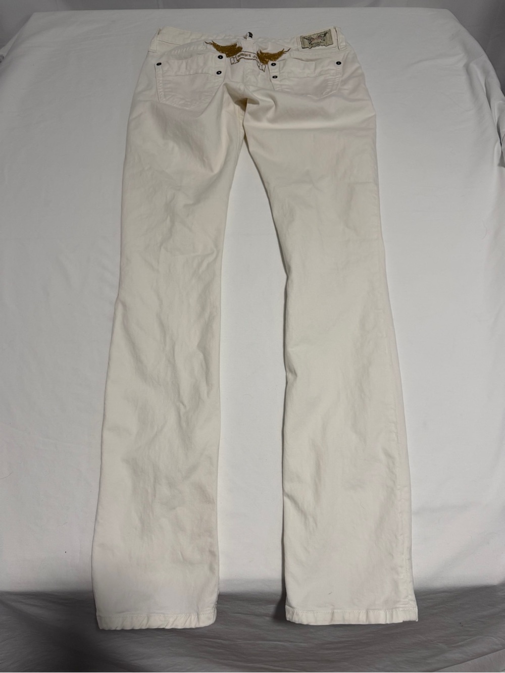 Robin's Jeans Creme Woman's 29 with Embroidered Angels Wings Front and Back